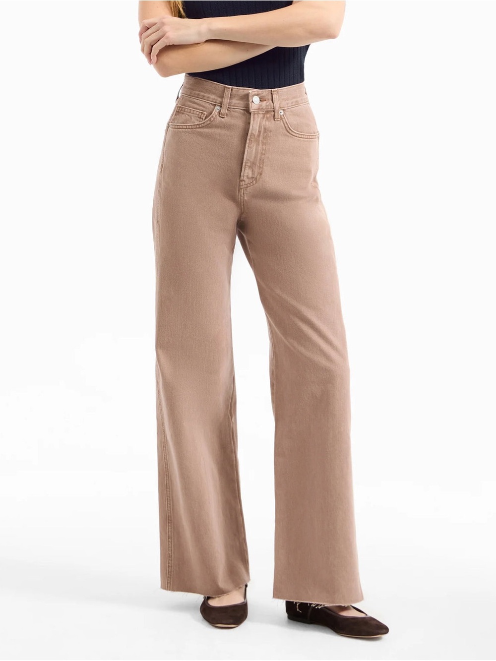 Veronica Beard Taylor High-Rise Wide-Leg Jeans in Tan Sierra Sz 26 {W•14”/I•31”}
